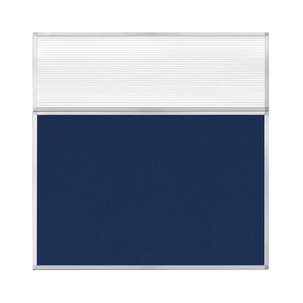 Hush Panel Configurable Cubicle Partition 6' x 6' W/ Window Navy Blue Fabric Clear Fluted Window